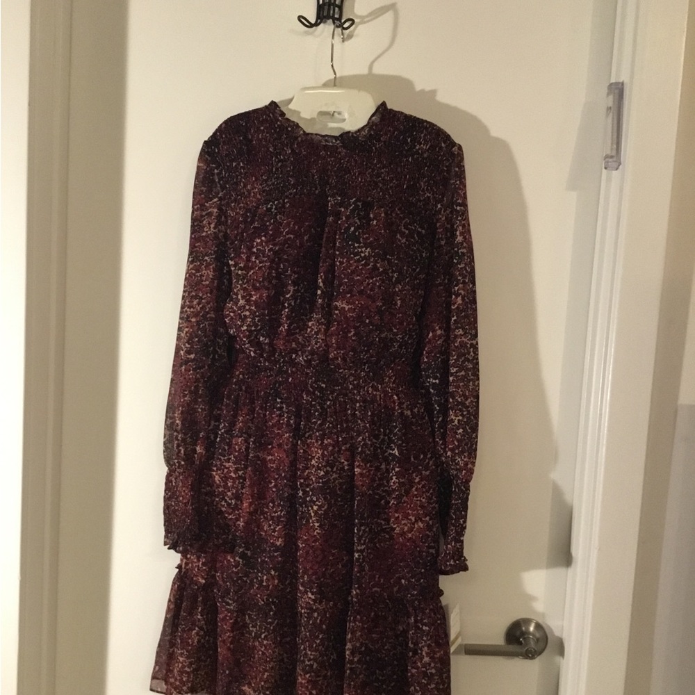 Just Taylor Animal Print Long Sleeved  Chiffon Smocked Dress Size 14  $30 - Picture 6 of 13